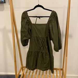Green Puff Sleeve Mini Dress